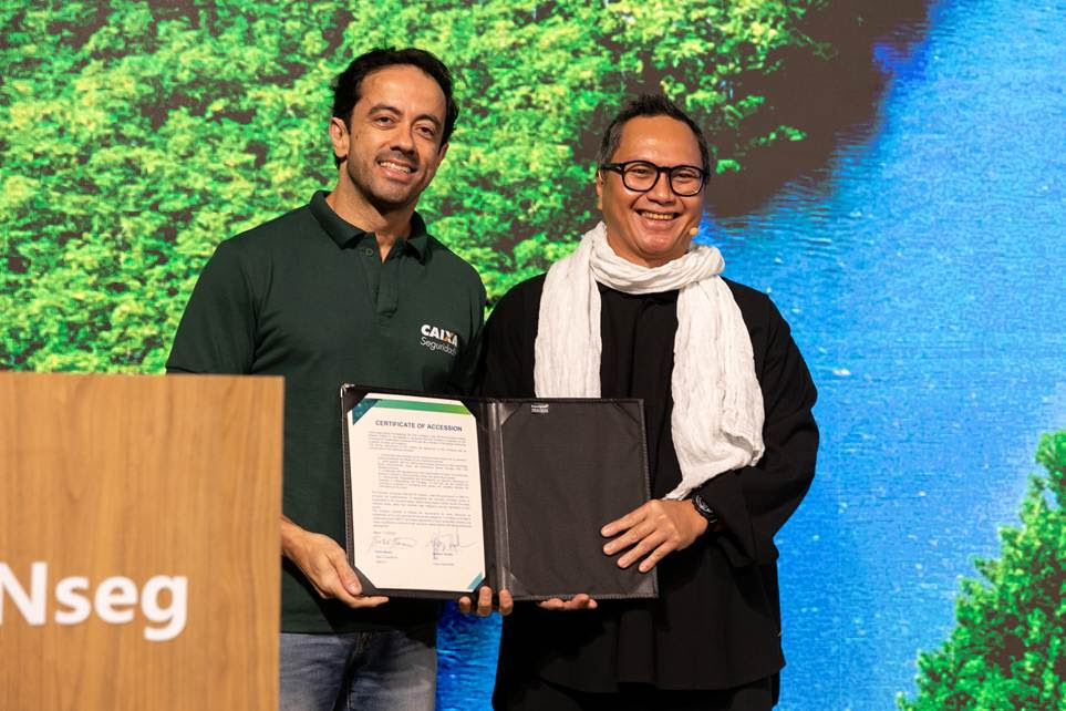 Gustavo Portela, presidente da Caixa Seguridade, e Butch Bacani, head de Seguros da UNEP FI