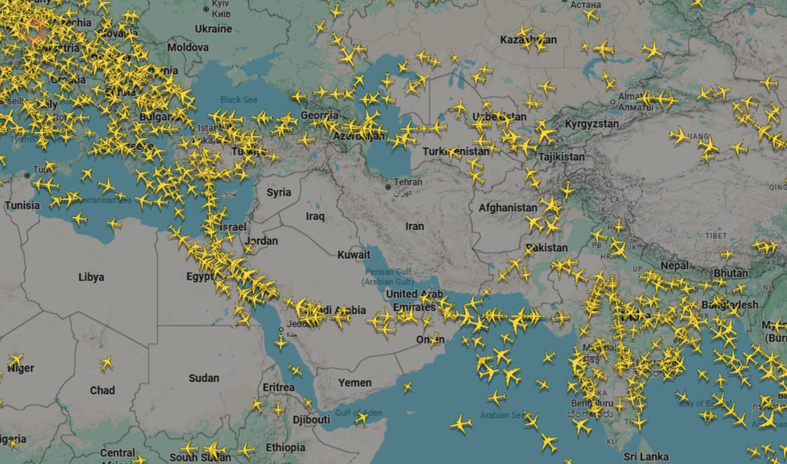 Espaço aéreo oriente médio