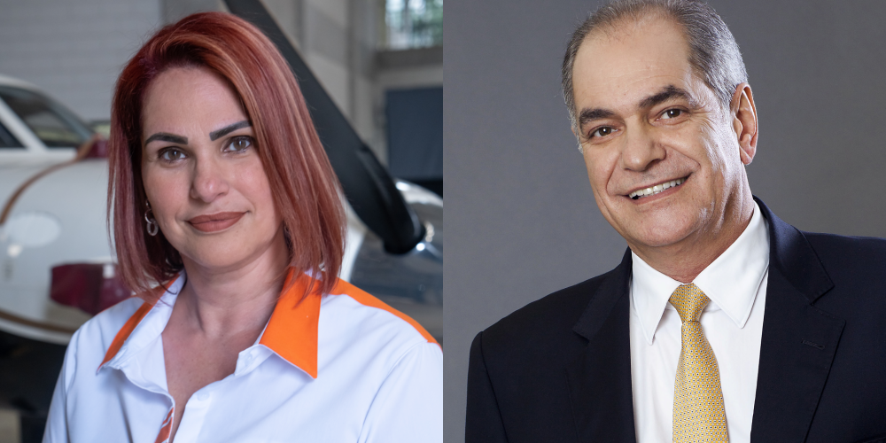 Luciana Paula, diretora comercial da Aviation Consult Services, e Valmir Rodrigues, diretor da Unidade de Negócios da allseg seguradora