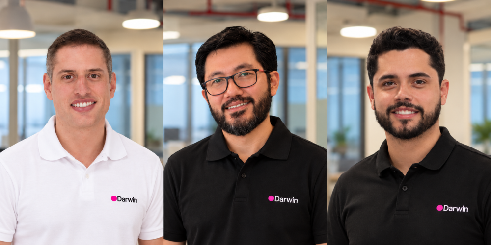 Carlos Alberto (Beto) Souza Barros, cofundador da Darwin; Edson Toguchi, CEO; e Renan Ozelin, diretor de P&C e Financial Lines