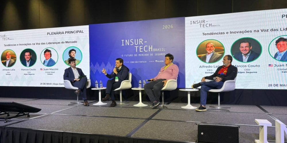 Painel “Tendências e Inovações na Voz das Lideranças do Mercado” - José Prado, CEO do Insurtech Brasil; Marcos Couto, CEO da Alper Seguros; Juan Mazinni, Head Global da Celent; e Alfredo Lalia Neto, CEO da Sompo