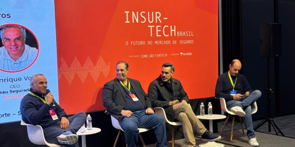 Henrique Volpi, Co-Founder & CEO da Kakau; Ricardo Gondim, CTO da .add; Bruno Porte, CTTO - Chief of Transformation, Tech, Data & Customer Services da AXA; e Daniel de Rosa — CIO, CTO, COO da Sompo
