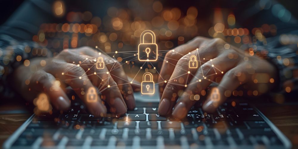 Cyber security.Digital padlock icon,Cyber security technology network and data protection technology on virtual dashboard.Online internet authorized access against cyber attack