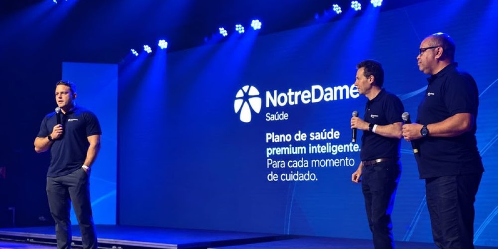 O CEO, Luccas Adib (esquerda) apresenta novos planos da NotreDame Saúde ao lado do vice-presidente de Planos Premium da Companhia, Gian Lucchesi, e do Diretor Comercial, Alexandre Coelho
