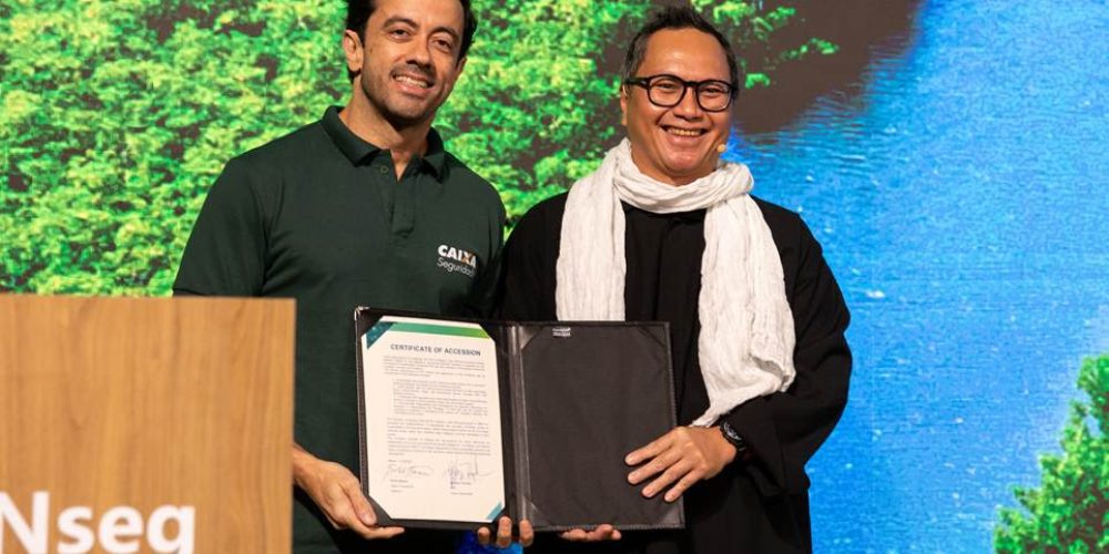 Gustavo Portela, presidente da Caixa Seguridade, e Butch Bacani, head de Seguros da UNEP FI