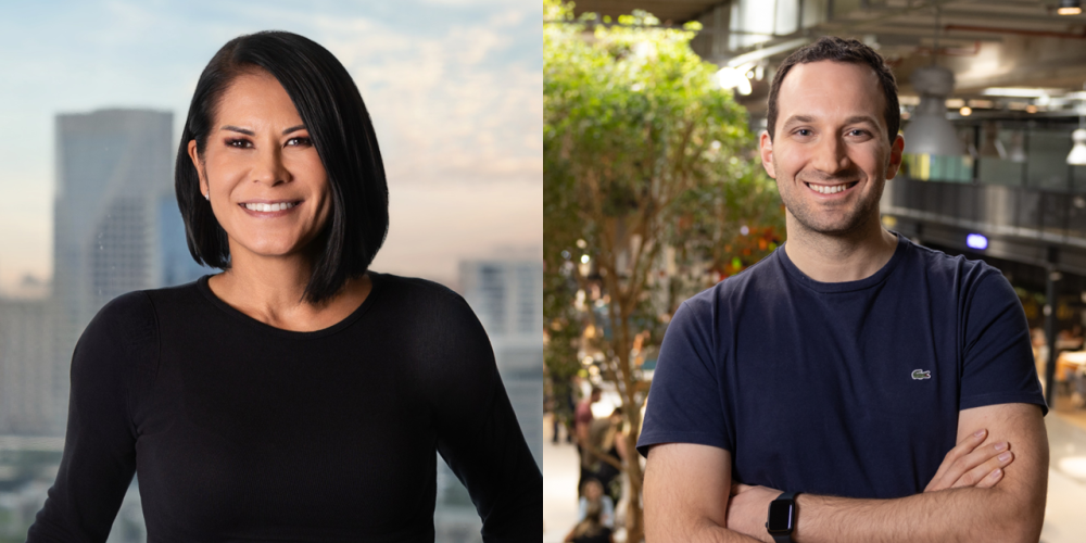 Luciana Amano, vice-presidente de Massificados da Prudential do Brasil; e Daniel Issa, diretor de Insurtech do Mercado Pago no Brasil